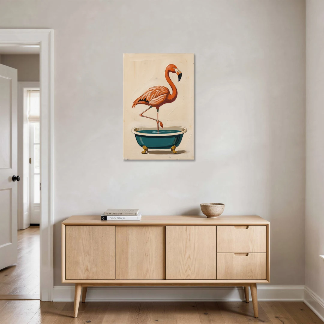 Quirky Bathroom Wall Art Flamingo in a Clawfoot Tub - Canvas Wall Art - Coffee Table - 24x36