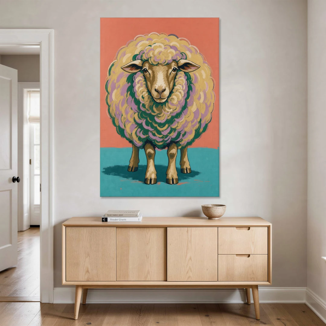 Quirky Wall Decor Woolly Ball Sheep - Canvas Wall Art - Coffee Table - 40x60