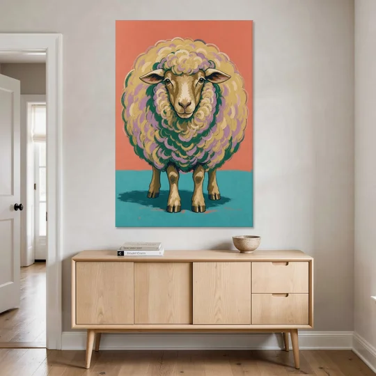 Quirky Wall Decor Woolly Ball Sheep - Canvas Wall Art - Coffee Table - 40x60