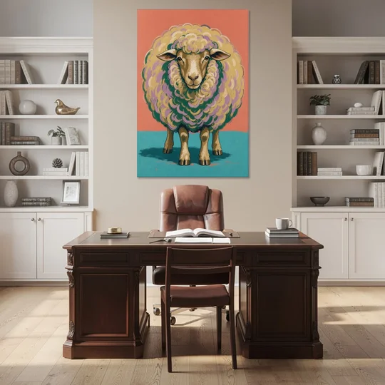 Quirky Wall Decor Woolly Ball Sheep - Canvas Wall Art - Office - 40x60
