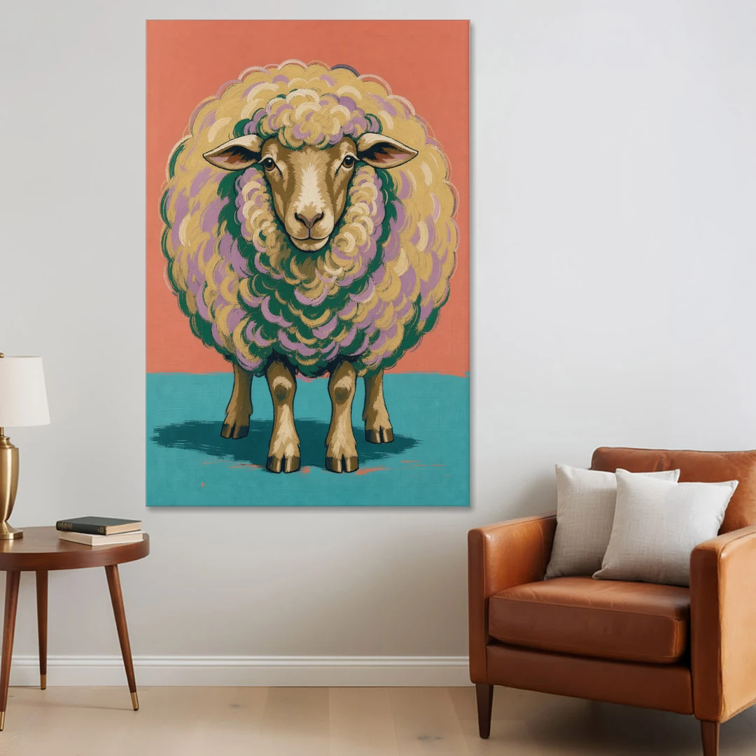 Quirky Wall Decor Woolly Ball Sheep - Canvas Wall Art - Sofa - 40x60