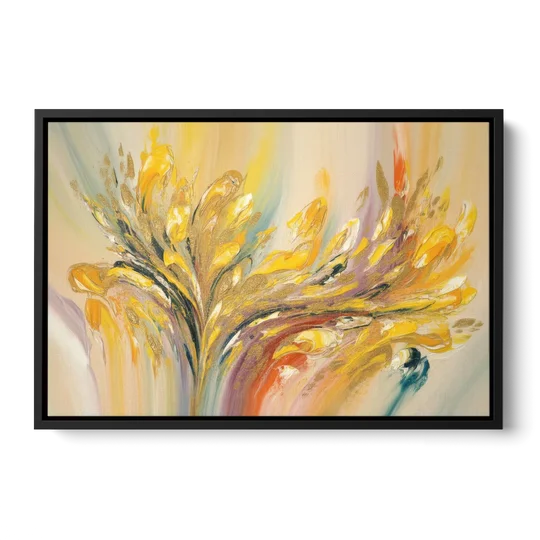 Radiant Flowing Forms Yellow Abstract - Black Framed Canvas Wall Art - Front