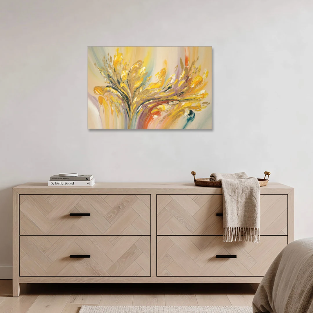 Radiant Flowing Forms Yellow Abstract - Canvas Wall Art - Coffee Table - 36x24