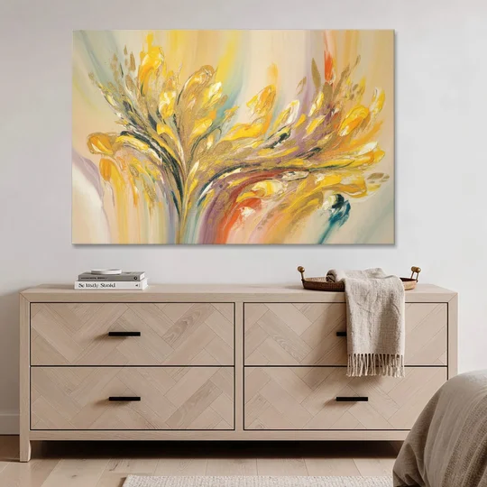 Radiant Flowing Forms Yellow Abstract - Canvas Wall Art - Coffee Table - 60x40