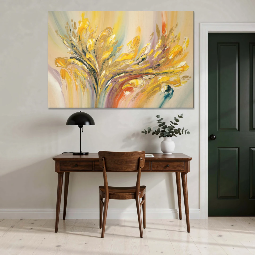 Radiant Flowing Forms Yellow Abstract - Canvas Wall Art - Office - 60x40