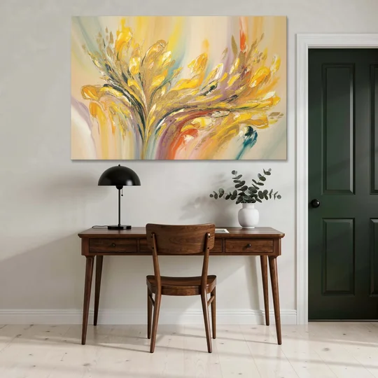 Radiant Flowing Forms Yellow Abstract - Canvas Wall Art - Office - 60x40