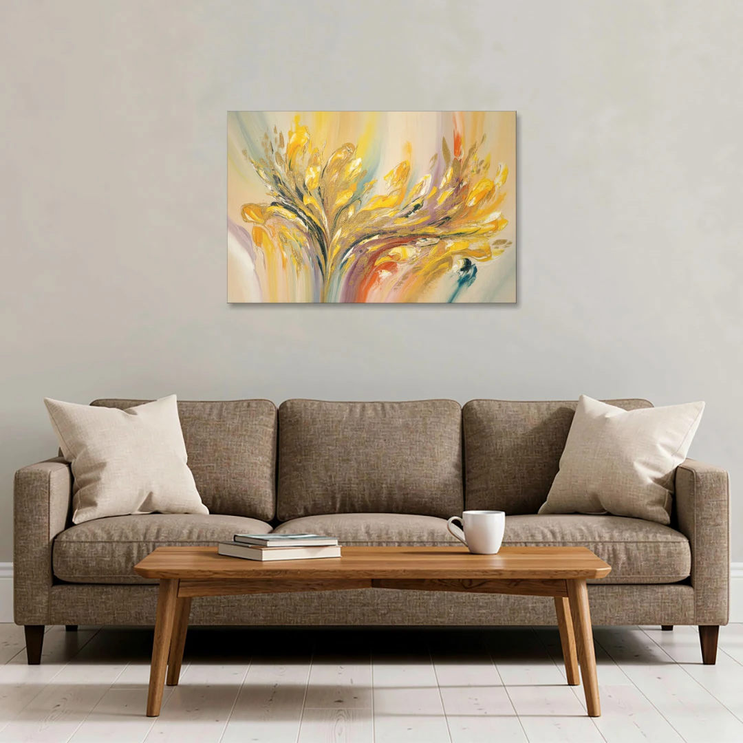 Radiant Flowing Forms Yellow Abstract - Canvas Wall Art - Sofa - 36x24