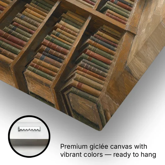 Rain Streaked Arched Window by Library Bookshelves - Canvas Wall Art - Gallery Wrap Corner