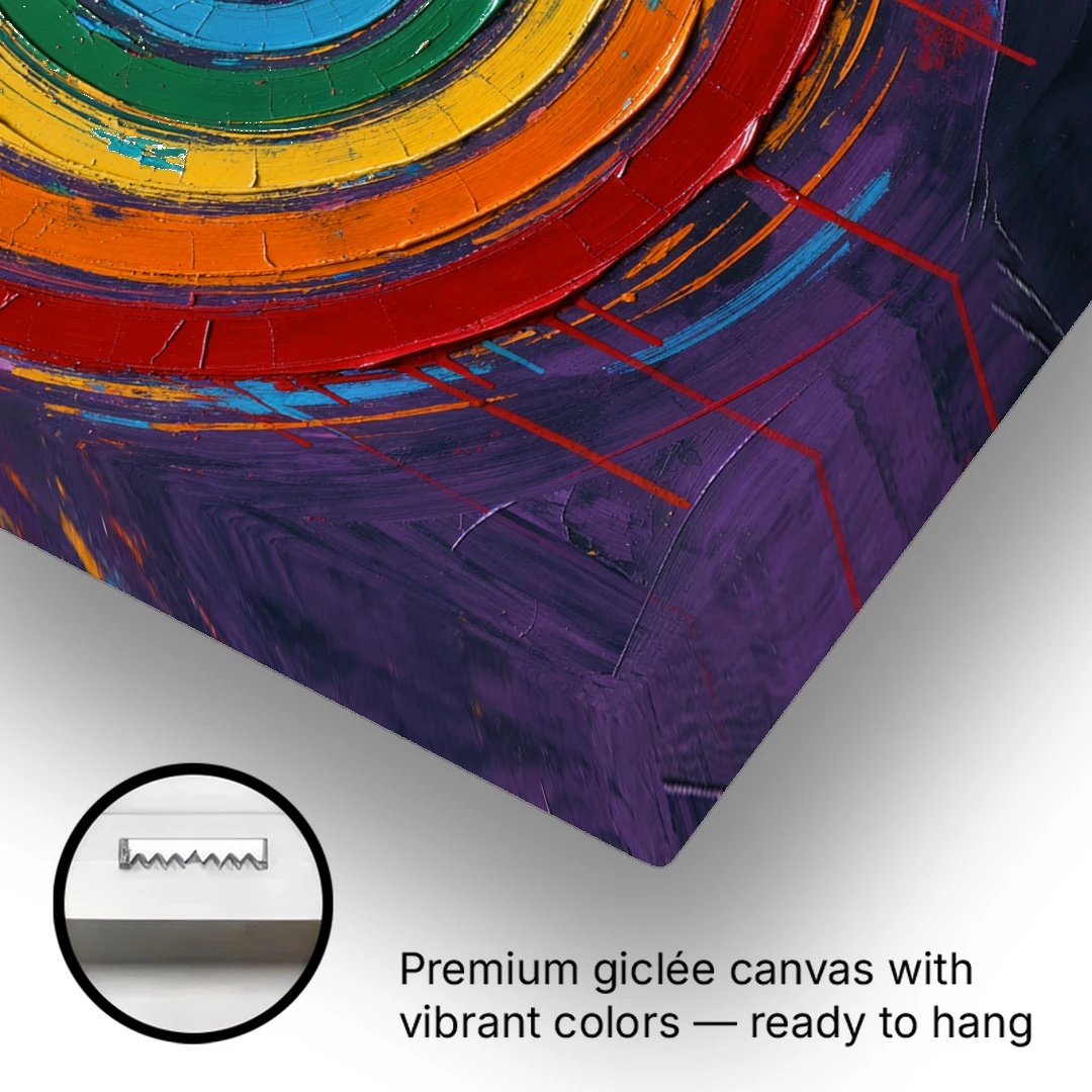 Rainbow Concentric Ring Mandala with Paint Drips - Canvas Wall Art - Gallery Wrap Corner