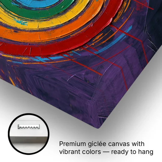 Rainbow Concentric Ring Mandala with Paint Drips - Canvas Wall Art - Gallery Wrap Corner
