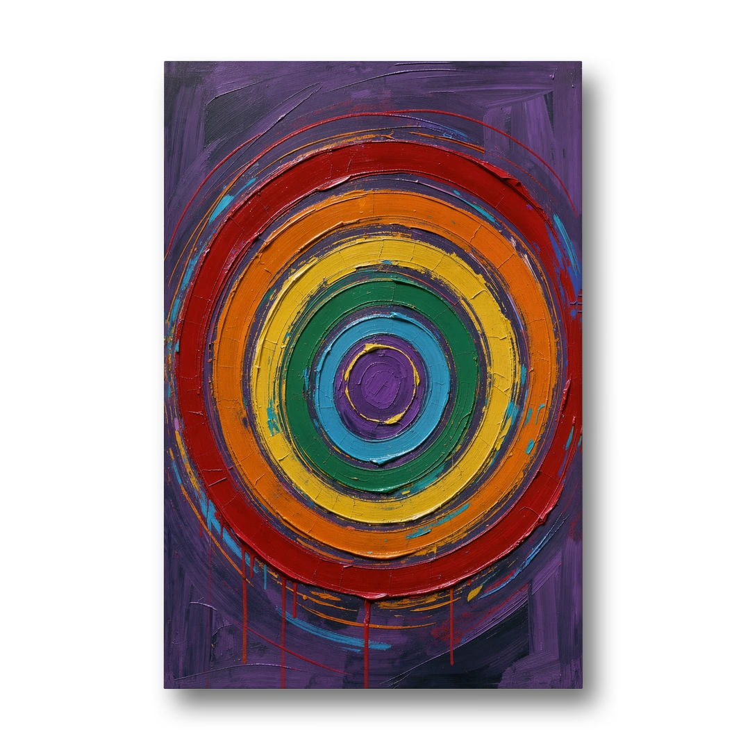 Rainbow Concentric Ring Mandala with Paint Drips - Canvas Wall Art - Front