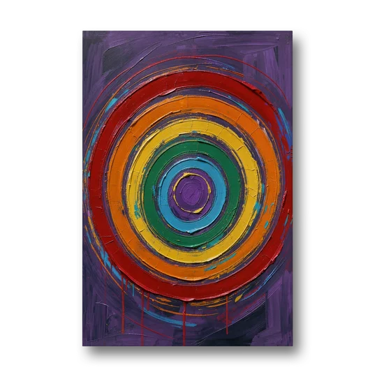 Rainbow Concentric Ring Mandala with Paint Drips - Canvas Wall Art - Front