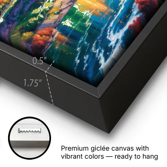 Rainbow Over Niagara Falls - Black Framed Canvas Wall Art - Gallery Wrap Corner