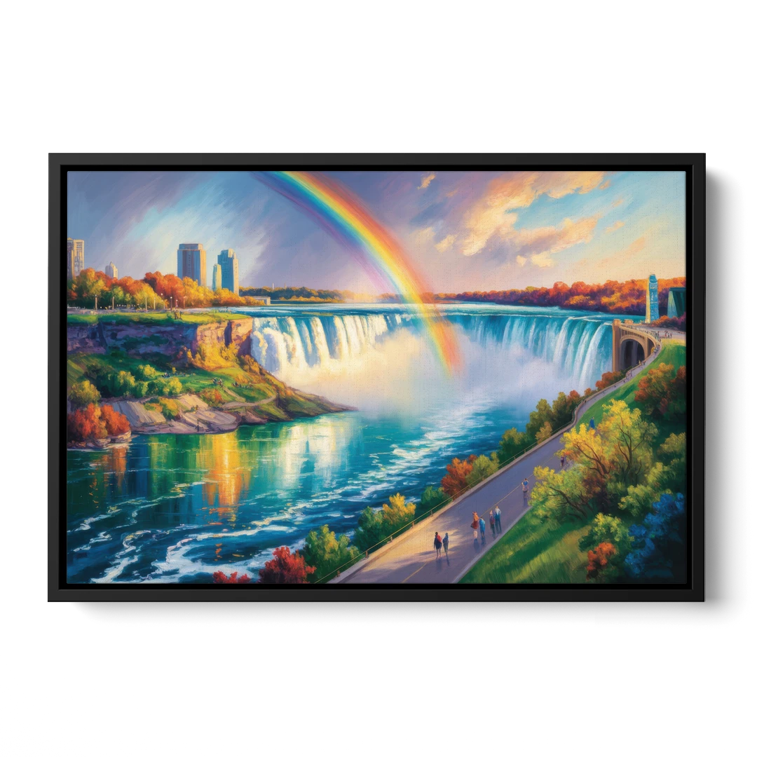 Rainbow Over Niagara Falls - Black Framed Canvas Wall Art - Front