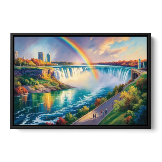 Rainbow Over Niagara Falls - Black Framed Canvas Wall Art - Front