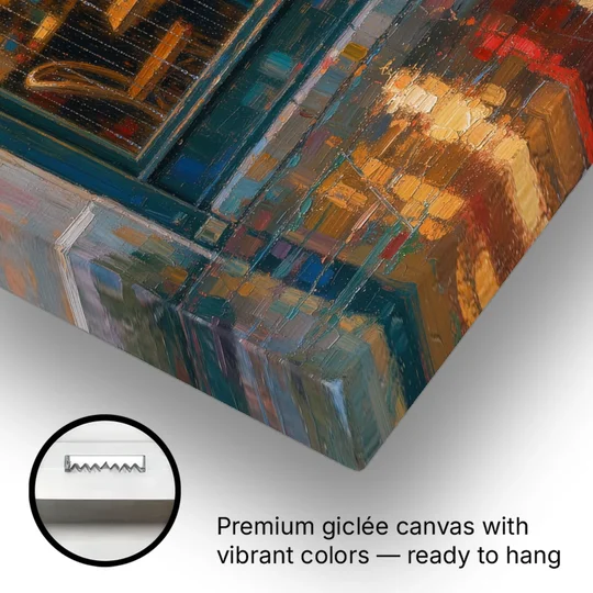 Rainy Cafe Painting of a Lone Window Table - Canvas Wall Art - Gallery Wrap Corner