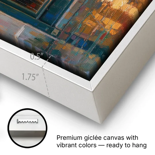 Rainy Cafe Painting of a Lone Window Table - White Framed Canvas Wall Art - Gallery Wrap Corner