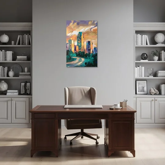 Raleigh Contemporary Cityscape - Canvas Wall Art - Office - 24x36