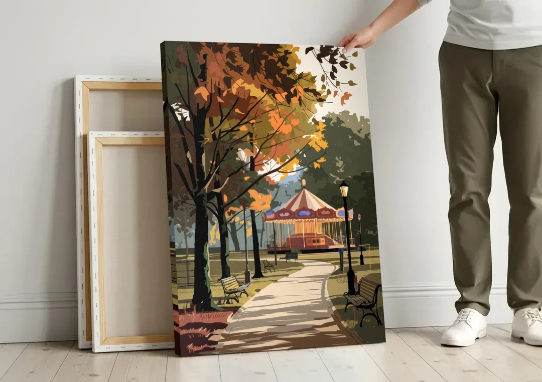 Raleigh Nature and Parks canvas wall art leaning against a wall next to blank canvases