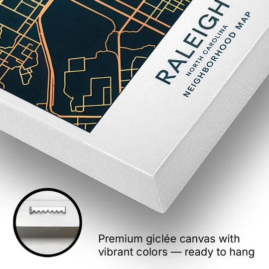 Raleigh Neighborhood Map - Canvas Wall Art - Gallery Wrap Corner