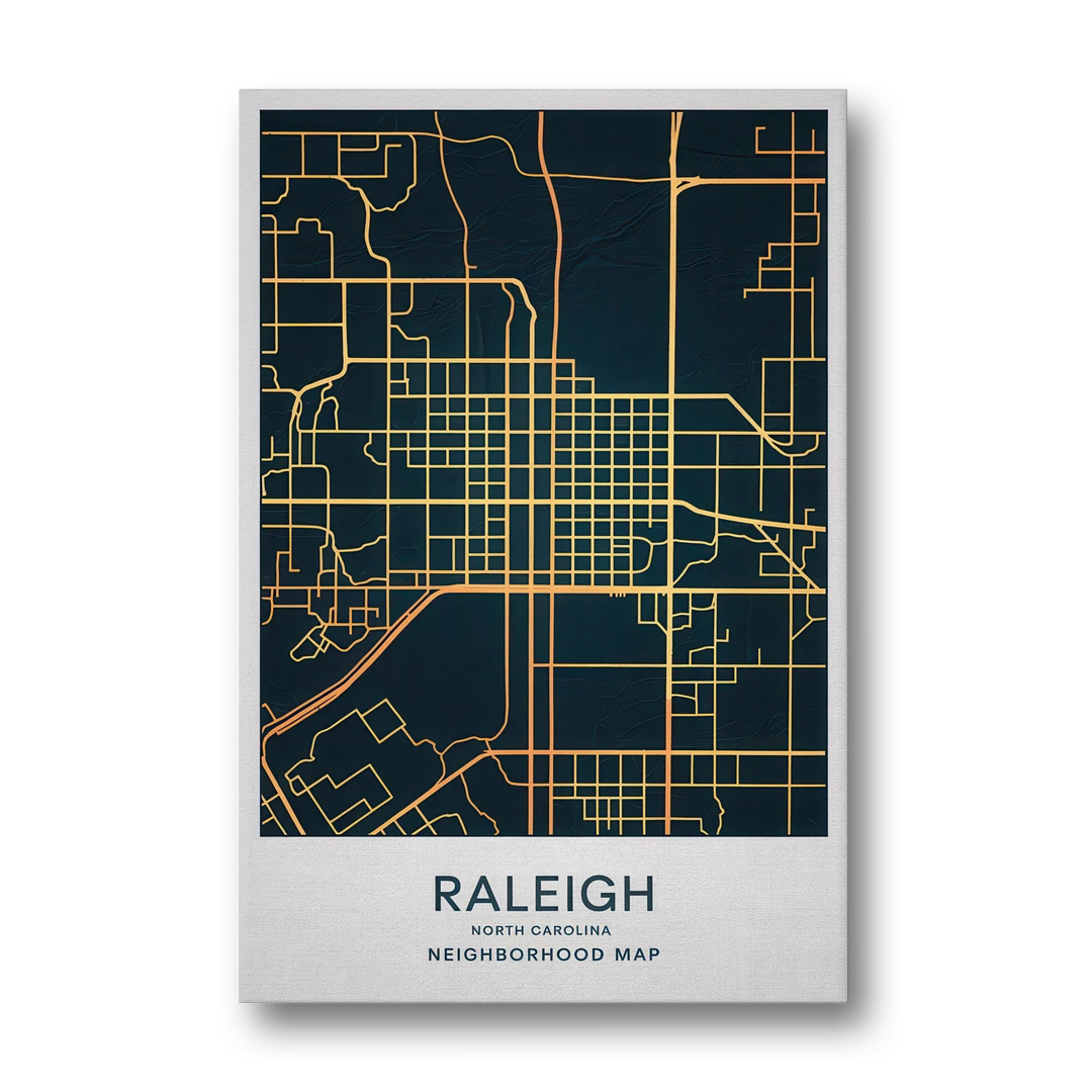 Raleigh Neighborhood Map - Canvas Wall Art - Front
