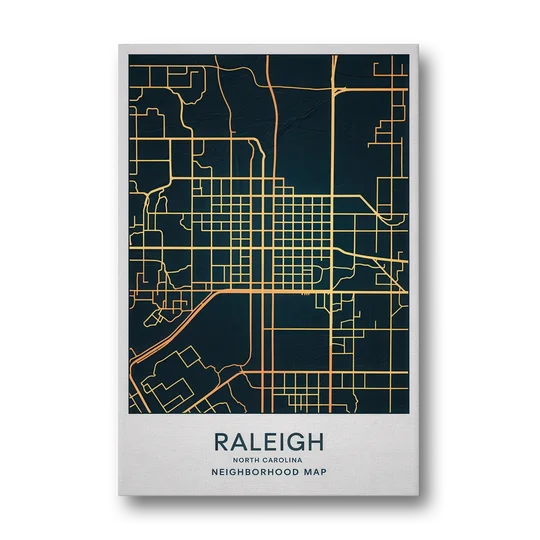 Raleigh Neighborhood Map - Canvas Wall Art - Front