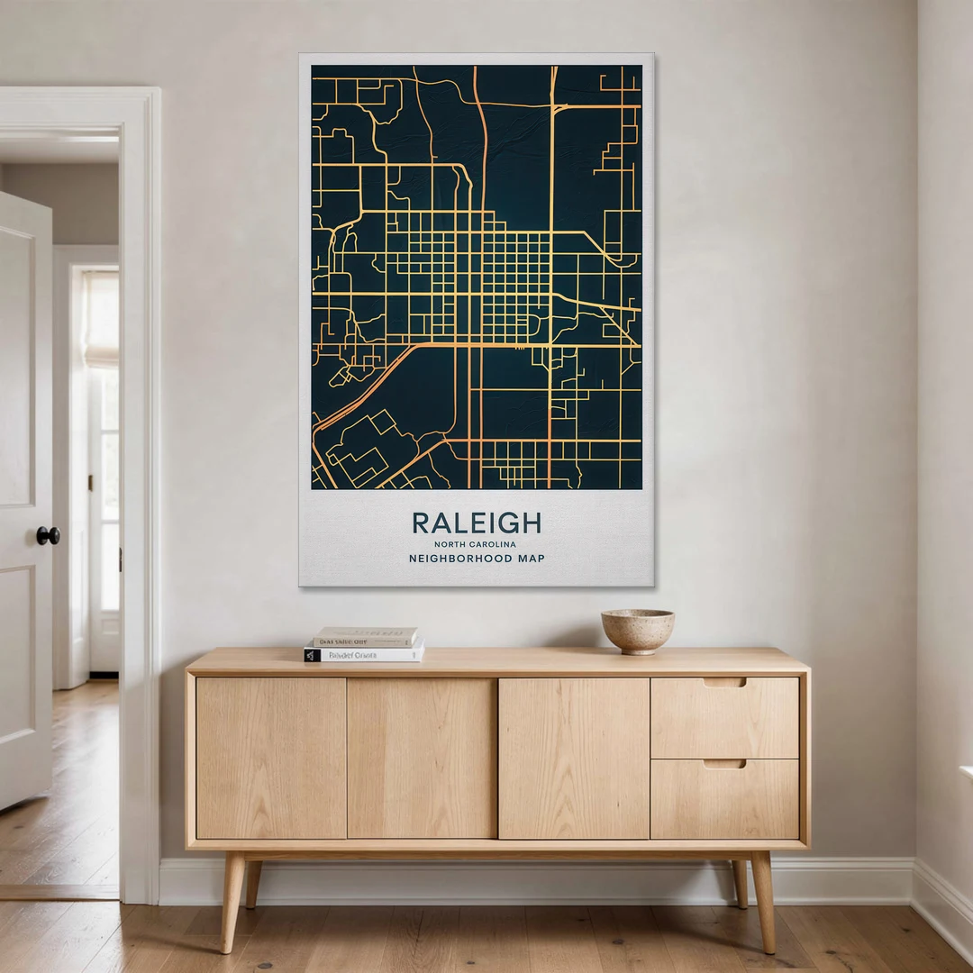 Raleigh Neighborhood Map - Canvas Wall Art - Coffee Table - 40x60