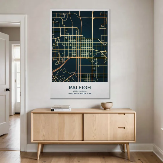 Raleigh Neighborhood Map - Canvas Wall Art - Coffee Table - 40x60