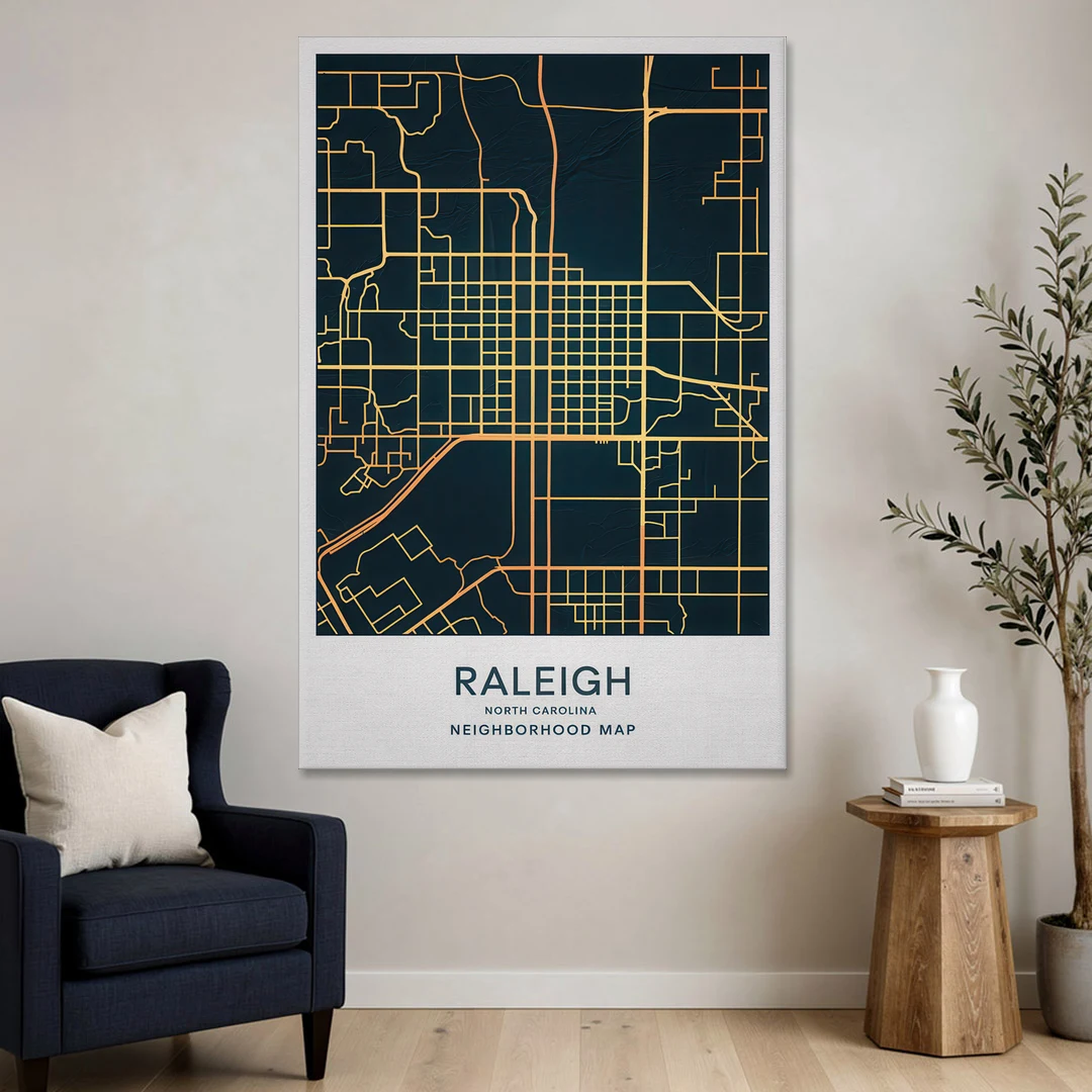 Raleigh Neighborhood Map - Canvas Wall Art - Sofa - 40x60