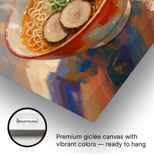 Ramen Painting with Steam and Soft Egg - Canvas Wall Art - Gallery Wrap Corner