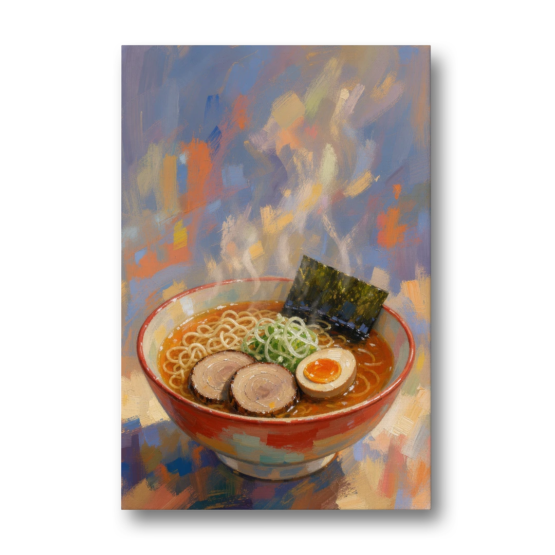 Ramen Painting with Steam and Soft Egg - Canvas Wall Art - Front