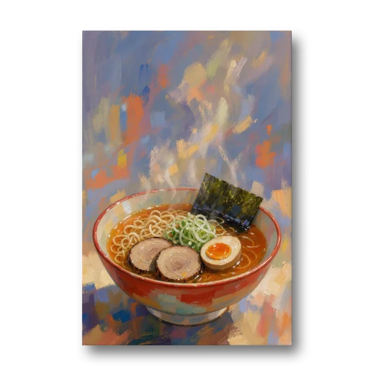 Ramen Painting with Steam and Soft Egg - Canvas Wall Art - Front