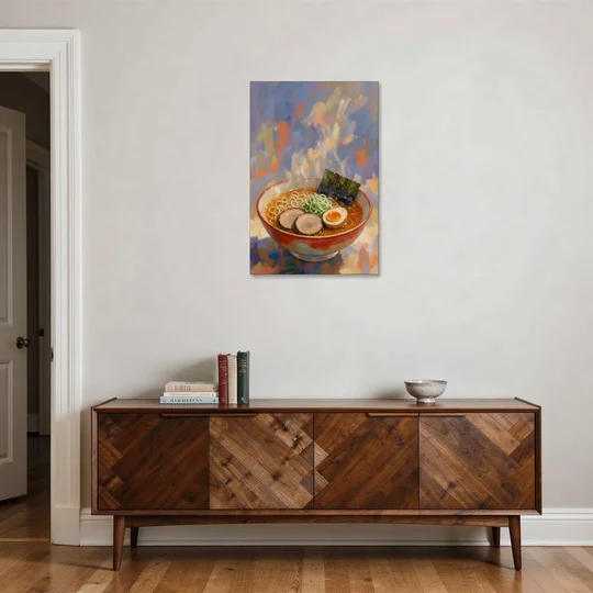 Ramen Painting with Steam and Soft Egg - Canvas Wall Art - Coffee Table - 24x36