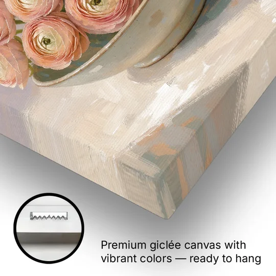 Ranunculus Painting in a Pale Ceramic Bowl - Canvas Wall Art - Gallery Wrap Corner