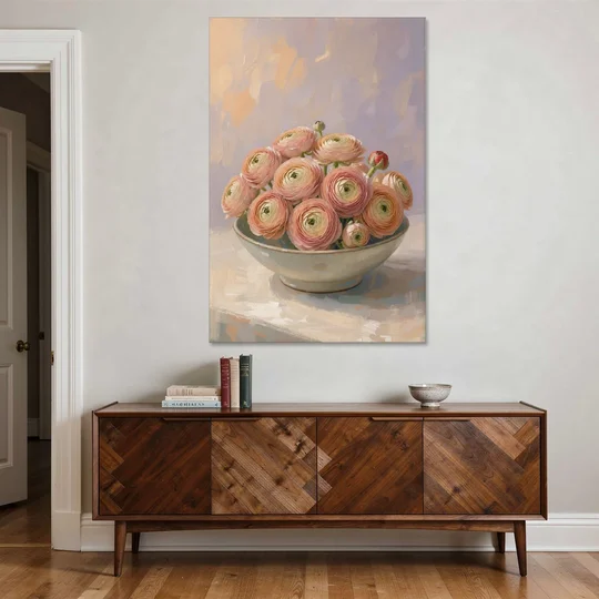 Ranunculus Painting in a Pale Ceramic Bowl - Canvas Wall Art - Coffee Table - 40x60