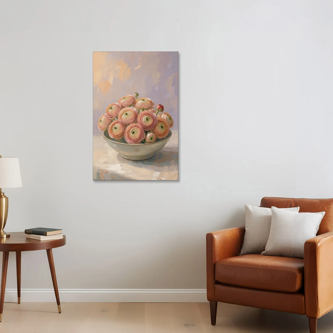Ranunculus Painting in a Pale Ceramic Bowl - Canvas Wall Art - Sofa - 24x36