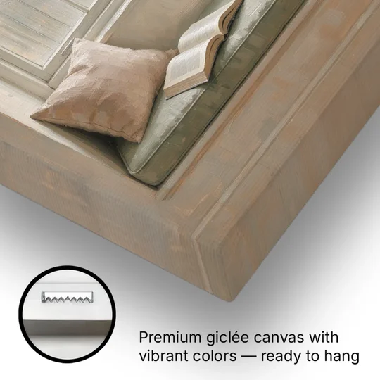 Reading Corner Decor with Rainy Window Seat - Canvas Wall Art - Gallery Wrap Corner