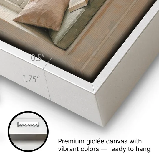 Reading Corner Decor with Rainy Window Seat - White Framed Canvas Wall Art - Gallery Wrap Corner