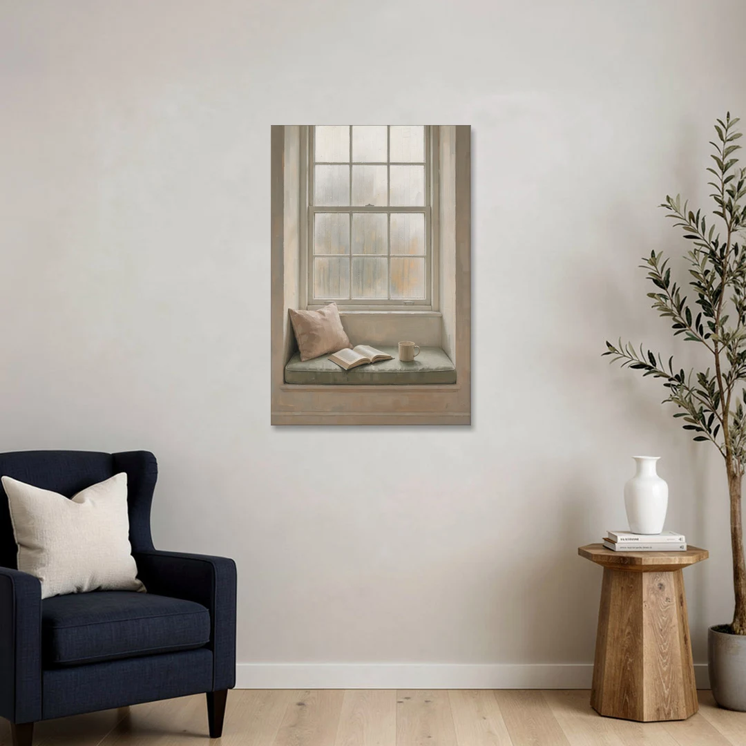 Reading Corner Decor with Rainy Window Seat - Canvas Wall Art - Sofa - 24x36