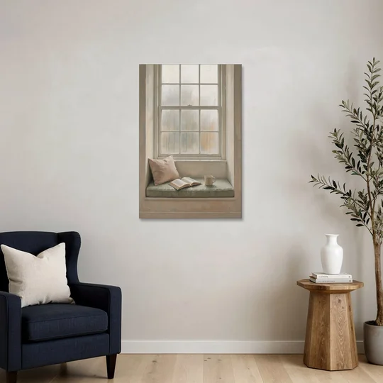 Reading Corner Decor with Rainy Window Seat - Canvas Wall Art - Sofa - 24x36