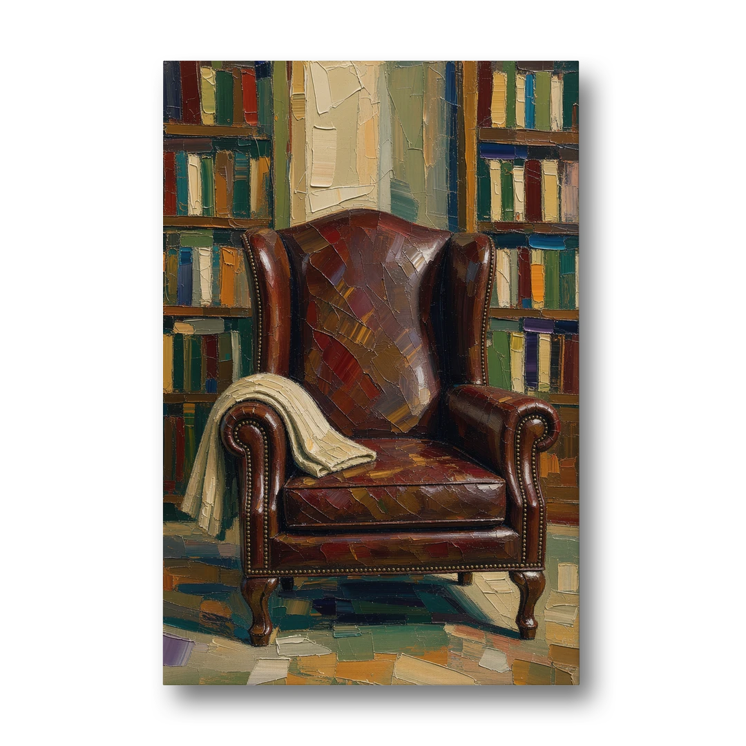 Reading Room Decor with an Oxblood Wingback Chair - Canvas Wall Art - Front