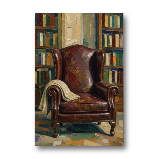 Reading Room Decor with an Oxblood Wingback Chair - Canvas Wall Art - Front
