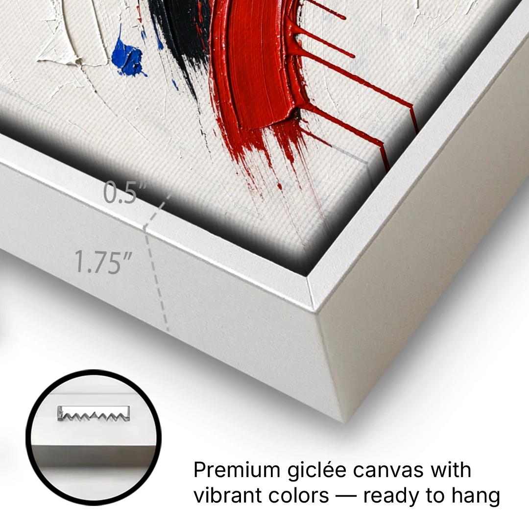 Red and Black Wall Art of Dripping Crescent Arcs - White Framed Canvas Wall Art - Gallery Wrap Corner