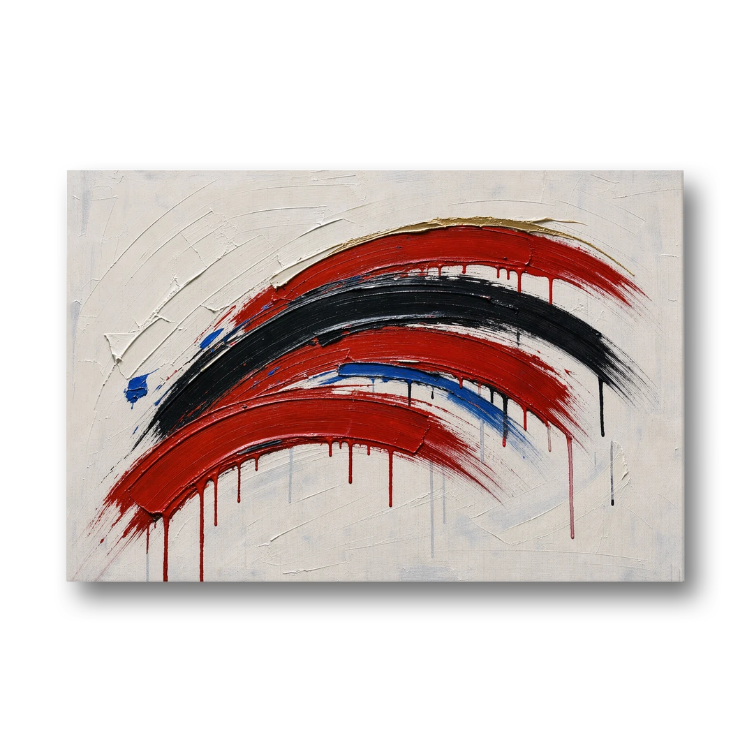 Red and Black Wall Art of Dripping Crescent Arcs - Canvas Wall Art - Front