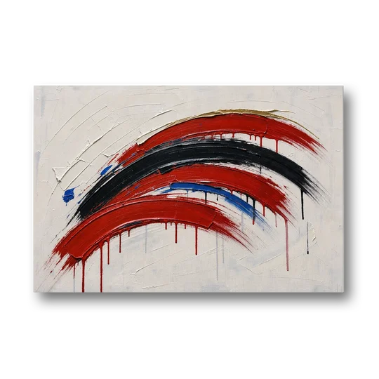 Red and Black Wall Art of Dripping Crescent Arcs - Canvas Wall Art - Front