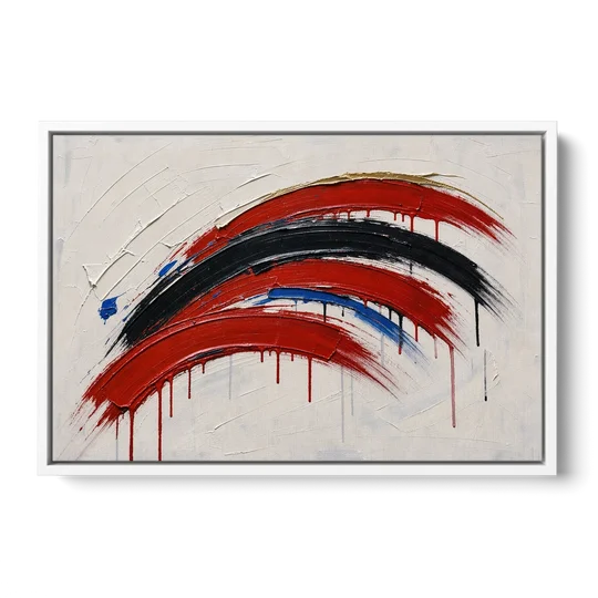 Red and Black Wall Art of Dripping Crescent Arcs - White Framed Canvas Wall Art - Front