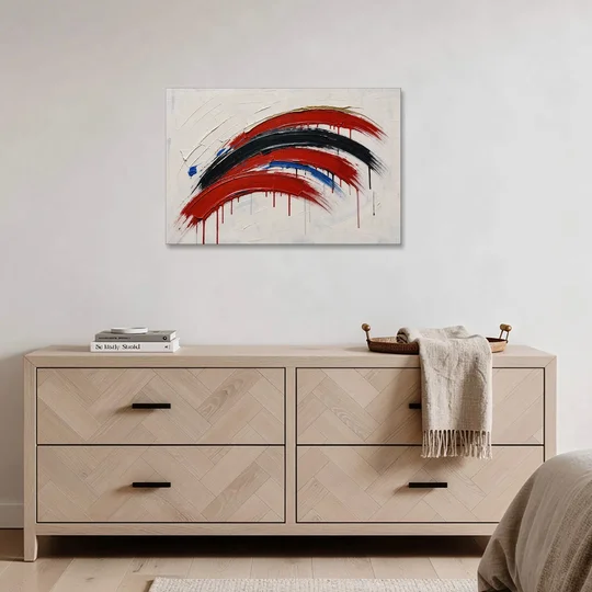 Red and Black Wall Art of Dripping Crescent Arcs - Canvas Wall Art - Coffee Table - 36x24