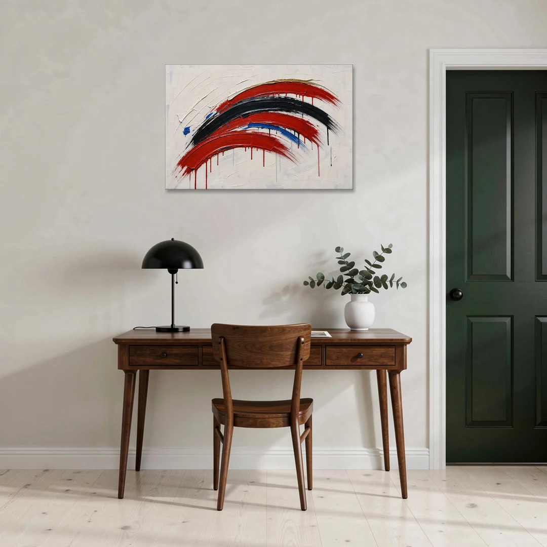 Red and Black Wall Art of Dripping Crescent Arcs - Canvas Wall Art - Office - 36x24