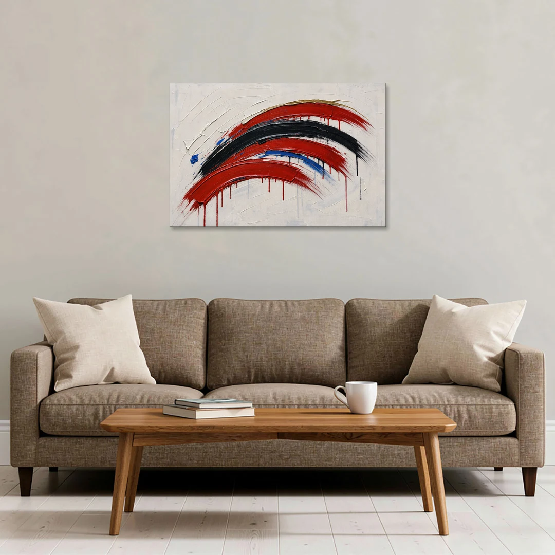 Red and Black Wall Art of Dripping Crescent Arcs - Canvas Wall Art - Sofa - 36x24