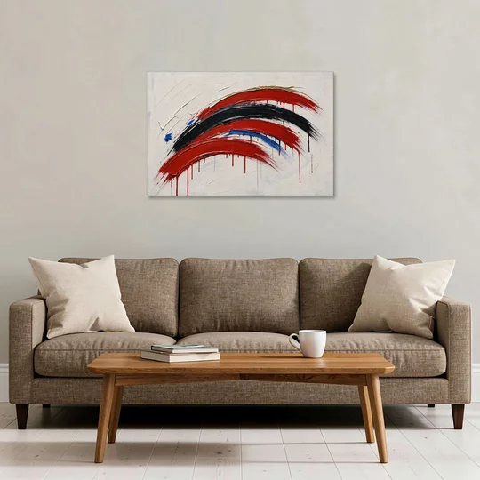 Red and Black Wall Art of Dripping Crescent Arcs - Canvas Wall Art - Sofa - 36x24